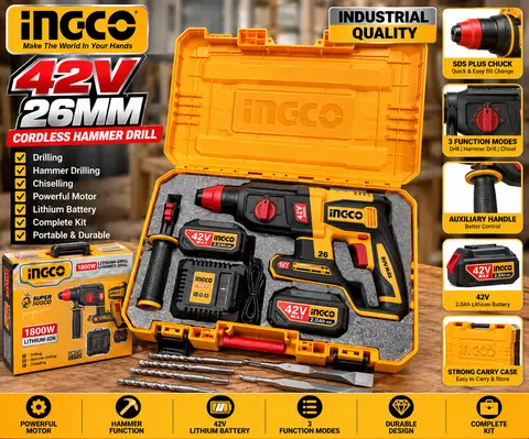 INGCO 42V 26MM CORDLESS HAMMER DRILL